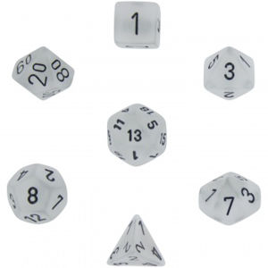 Immagine di Chessex Frosted 7-Die Set - Clear w/black